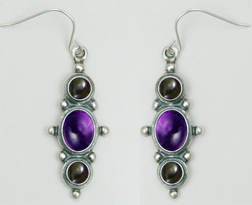 Sterling Silver Drop Dangle Earrings With Amethyst And Spectrolite
